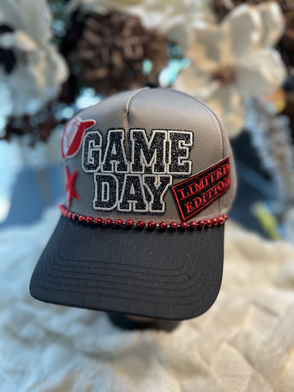 Designers Originals Gray and Black "Game Day" Cap with Red Accents